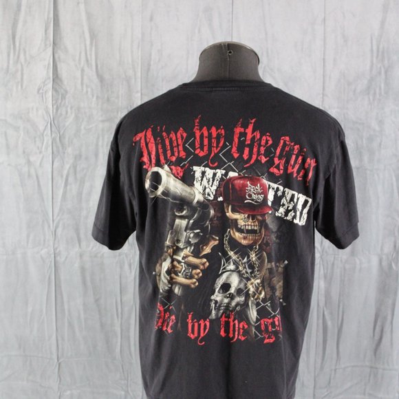 Retro Graphic T-shirt - Live by Gun Die by Gun Rock Chang - Men's Large - Picture 8 of 12